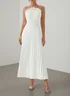 White Pleated Classic Strapless Sleeveless A-Line Maxi Dress