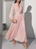 Light Pink Classic V Neck Long Sleeve Balloon Sleeve A-Line Maxi Dress