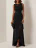 Black Lace Split Joint Classic Boat Neck Sleeveless Mermaid Gown Dress