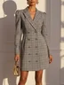 Gray Buckle Shoulder Pad Blazer Lapel Collar Long Sleeve A-Line Mini Dress
