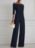 Women Purplish blue Off The Shoulder Half Sleeve Dressy Jumpsuit With Pockets