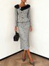 Gray Butterfly Buckle Asymmetrical Elegant Coat With Skirt Two-Piece Set